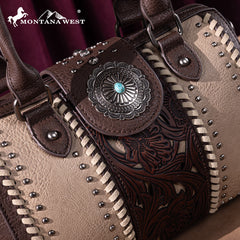 Montana West Tooled Concho Barrel Satchel Bag/Crossbody