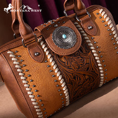 Montana West Tooled Concho Barrel Satchel Bag/Crossbody