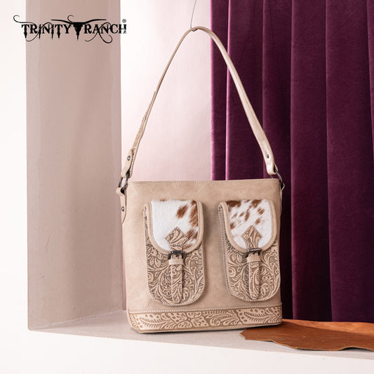 Trinity Ranch Hair-on Cowhide Tooled Crossbody Purse