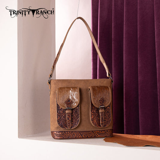 Trinity Ranch Hair-on Cowhide Tooled Crossbody Purse