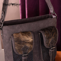 Trinity Ranch Hair-on Cowhide Tooled Crossbody Purse