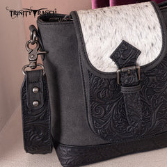 Trinity Ranch Hair-on Cowhide Tooled Crossbody Purse