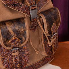 Trinity Ranch Genuine Hair-On Cowhide Tooled Backpack