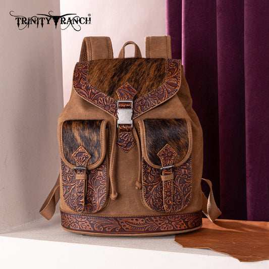 Trinity Ranch Hair-on Cowhide Tooled Backpack