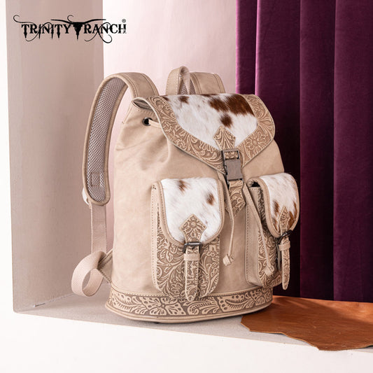 Trinity Ranch Genuine Hair-On Cowhide Tooled Backpack