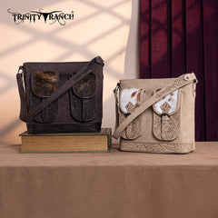 Trinity Ranch Hair-on Cowhide Tooled Crossbody Purse