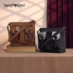 Trinity Ranch Hair-on Cowhide Tooled Crossbody Purse