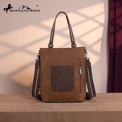 Montana West Genuine Leather Tooled Tote Bag