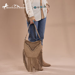 Montana West Floral Tooled Fringe Shoulder Bag