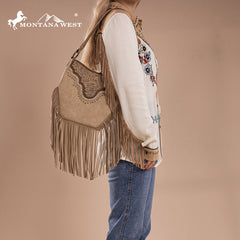 Montana West Floral Tooled Fringe Shoulder Bag