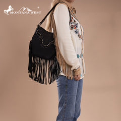 Montana West Floral Tooled Fringe Shoulder Bag