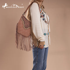 Montana West Floral Tooled Fringe Shoulder Bag