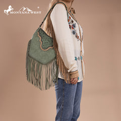 Montana West Floral Tooled Fringe Shoulder Bag