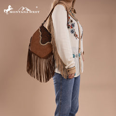 Montana West Floral Tooled Fringe Shoulder Bag