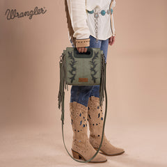 Wrangler Top Handle Embroidered Fringe Tote/Crossbody