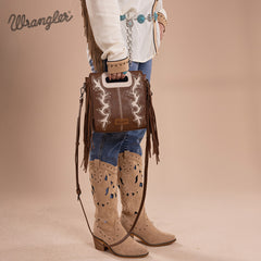 Wrangler Top Handle Embroidered Fringe Tote/Crossbody