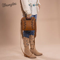 Wrangler Top Handle Embroidered Fringe Tote/Crossbody