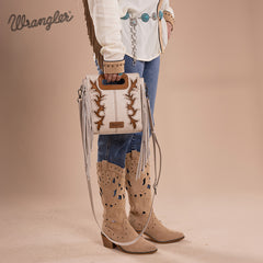 Wrangler Top Handle Embroidered Fringe Tote/Crossbody