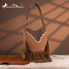 Montana West Floral Tooled Fringe Shoulder Bag