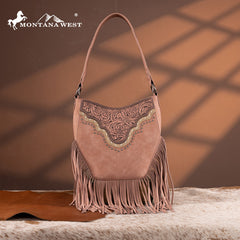 Montana West Floral Tooled Fringe Shoulder Bag