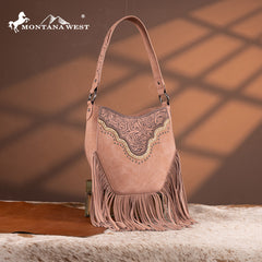 Montana West Floral Tooled Fringe Shoulder Bag