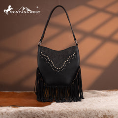 Montana West Floral Tooled Fringe Shoulder Bag