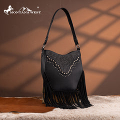 Montana West Floral Tooled Fringe Shoulder Bag