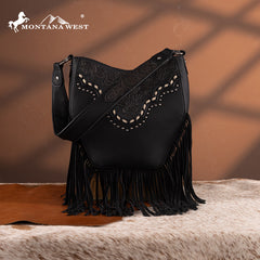 Montana West Floral Tooled Fringe Shoulder Bag