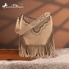 Montana West Floral Tooled Fringe Shoulder Bag