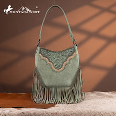 Montana West Floral Tooled Fringe Shoulder Bag