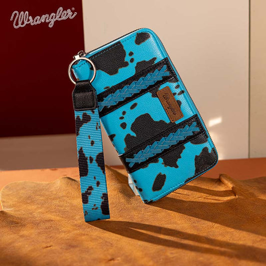 WG133-W006  Wrangler Cow Print Wallet  -Turquoise