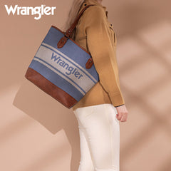 Wrangler Leather Trim Striped Canvas Tote Bag