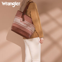 Wrangler Leather Trim Striped Canvas Tote Bag