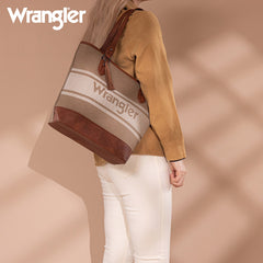 Wrangler Leather Trim Striped Canvas Tote Bag