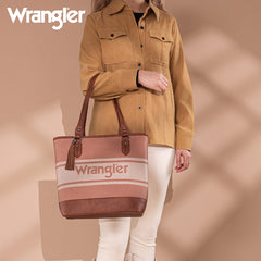 Wrangler Leather Trim Striped Canvas Tote Bag