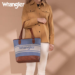 Wrangler Leather Trim Striped Canvas Tote Bag