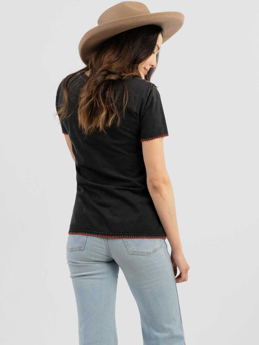 Women's Contrast Stitched Studded Short Sleeve Tee