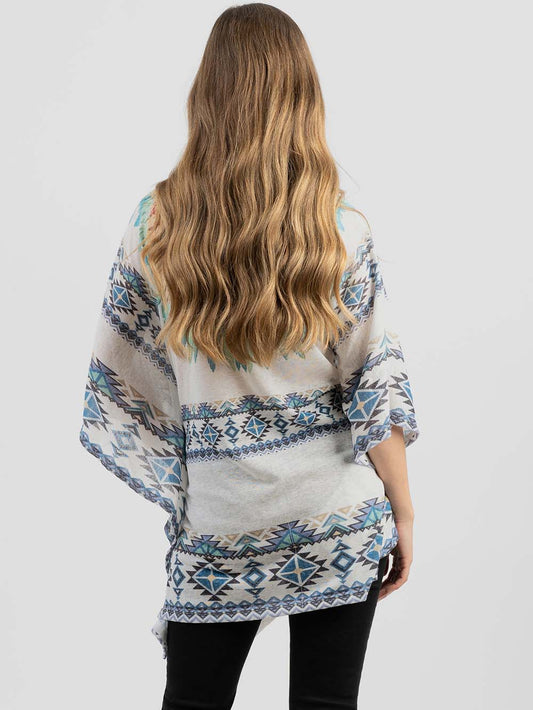 Women's Mineral Wash Aztec Feather Graphic Drop-shoulder Relaxed ¾ Sleeve Tee