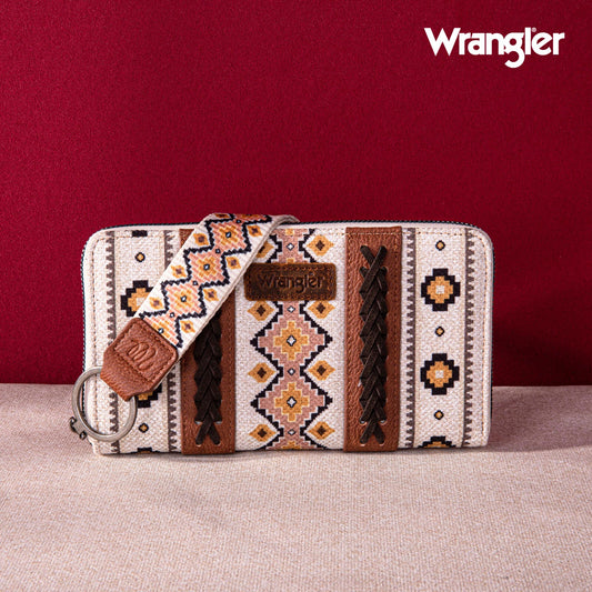 Wrangler Aztec Southwestern Pattern Canvas Wallet-Coffee