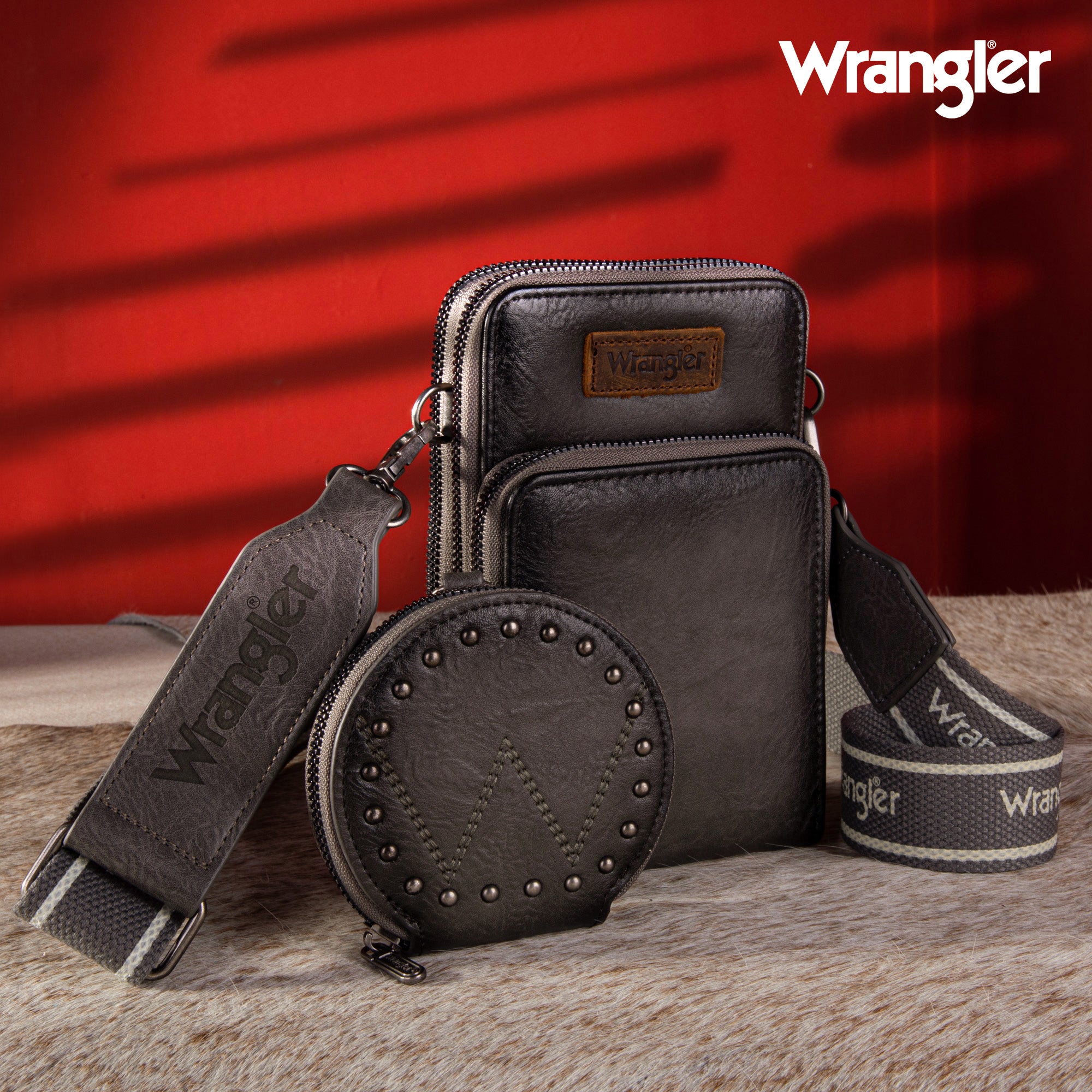 Wrangler Small Crossbody Purse 3 Zippered Compartment with Coin Pouch - Cowgirl Wear