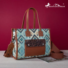 2024 New Montana West Allover Aztec Distressed Tote/Crossbody Canvas Bag