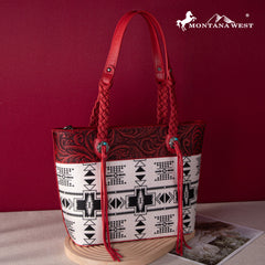 2024 New Montana West Braided Strap Aztec Collection Tote Bag