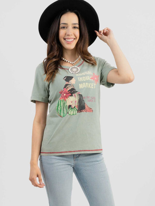 Women's Mineral Wash "Annual Indian Market" Graphic Short Sleeve Tee