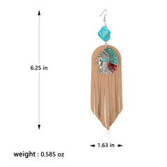 Rustic Couture's® Leather Indian Chief Natural Stone Dangling Earring