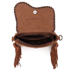 MW1274-8360 Montana West Tooled Saddle Fringe Crossbody - Brown