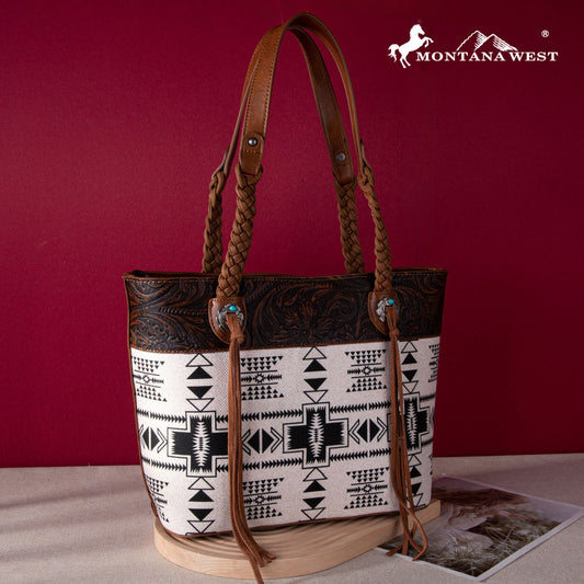 2024 New Montana West Braided Strap Aztec Collection Tote Bag