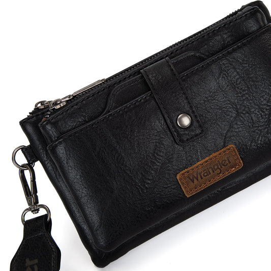 WG120-209  Wrangler Dual Zipper Compartment Crossbody Bag - Black