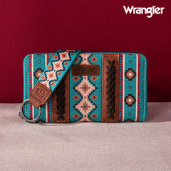 2024 New Wrangler Aztec Southwestern Pattern Canvas Wallet with Wristlet Strap