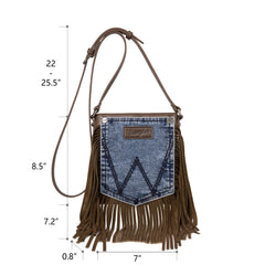 Wrangler Leather Fringe Jean Denim Pocket Crossbody - Cowgirl Wear