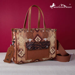 2024 New Montana West Allover Aztec Distressed Tote/Crossbody Canvas Bag